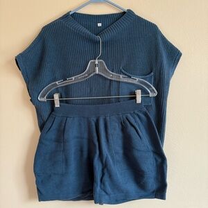 Dark Teal Knit Top and Shorts Set
